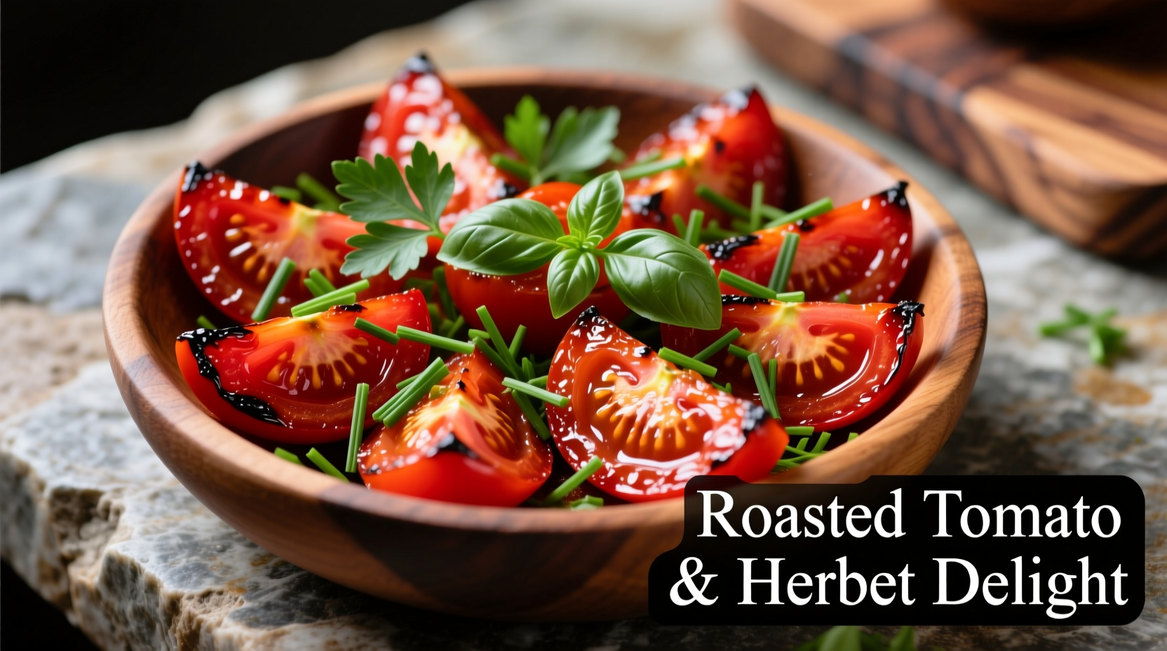 Colorful roasted tomato wedges with fresh herbs