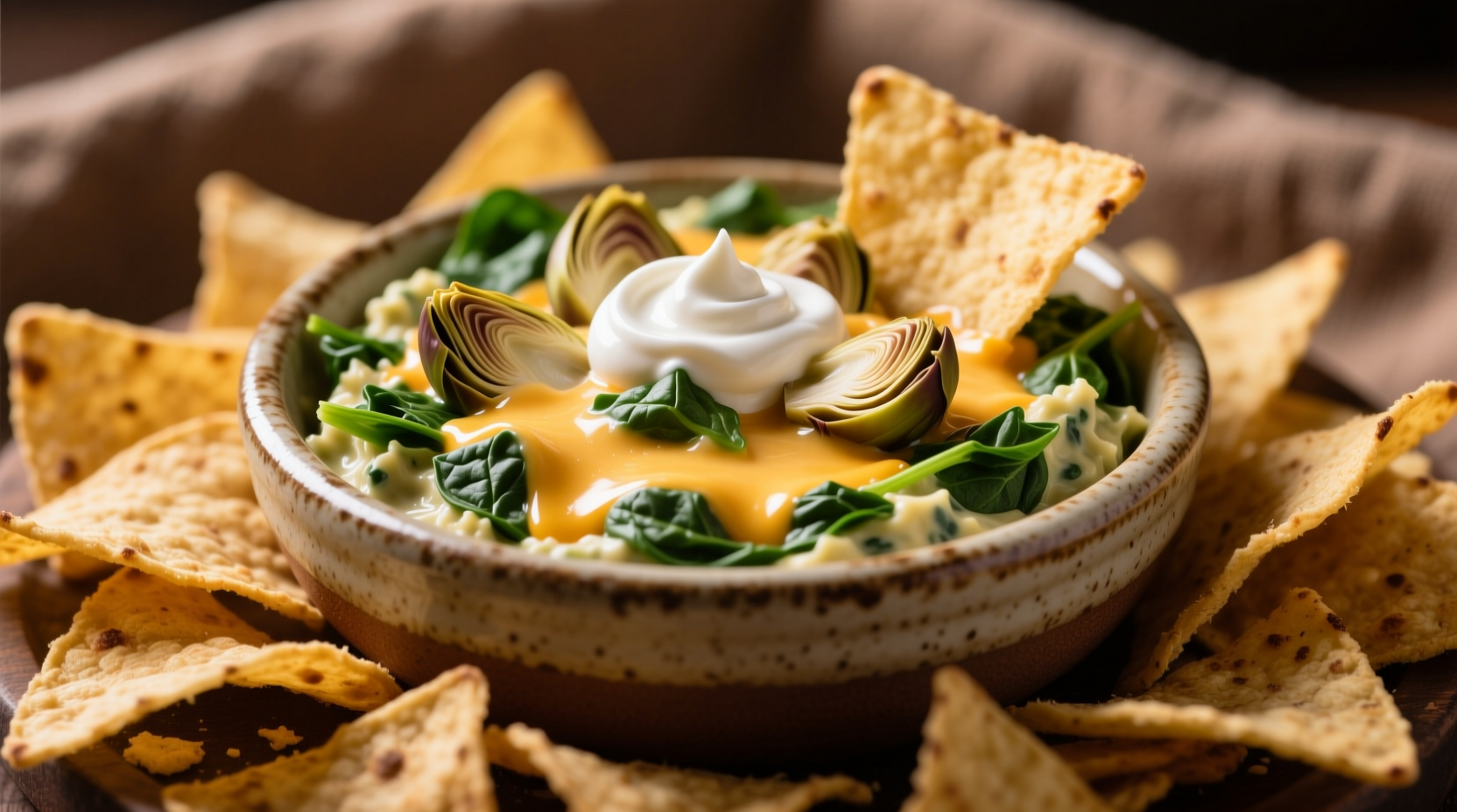 Creamy spinach and artichoke dip with tortilla chips