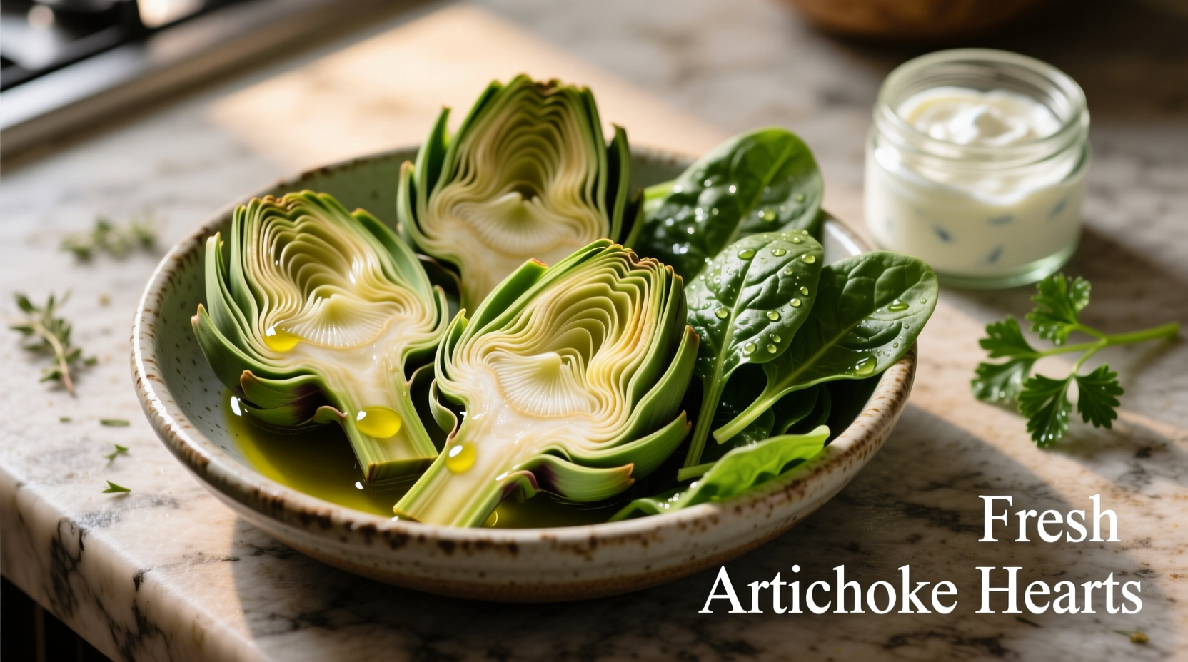Fresh artichoke hearts prepared for spinach dip