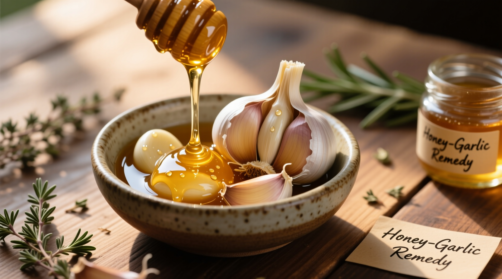 Honey and garlic natural remedy preparation