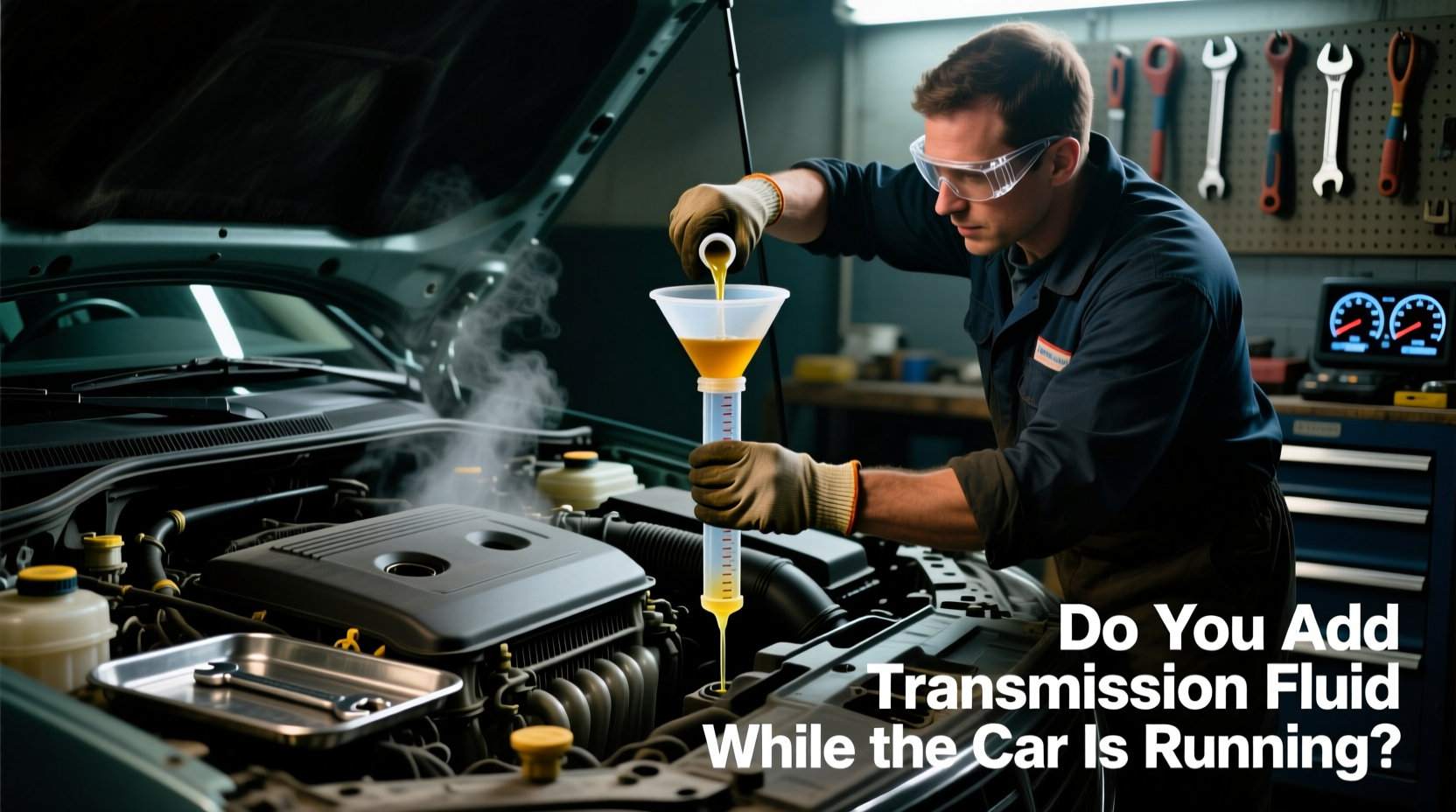 do you add transmission fluid while car is running