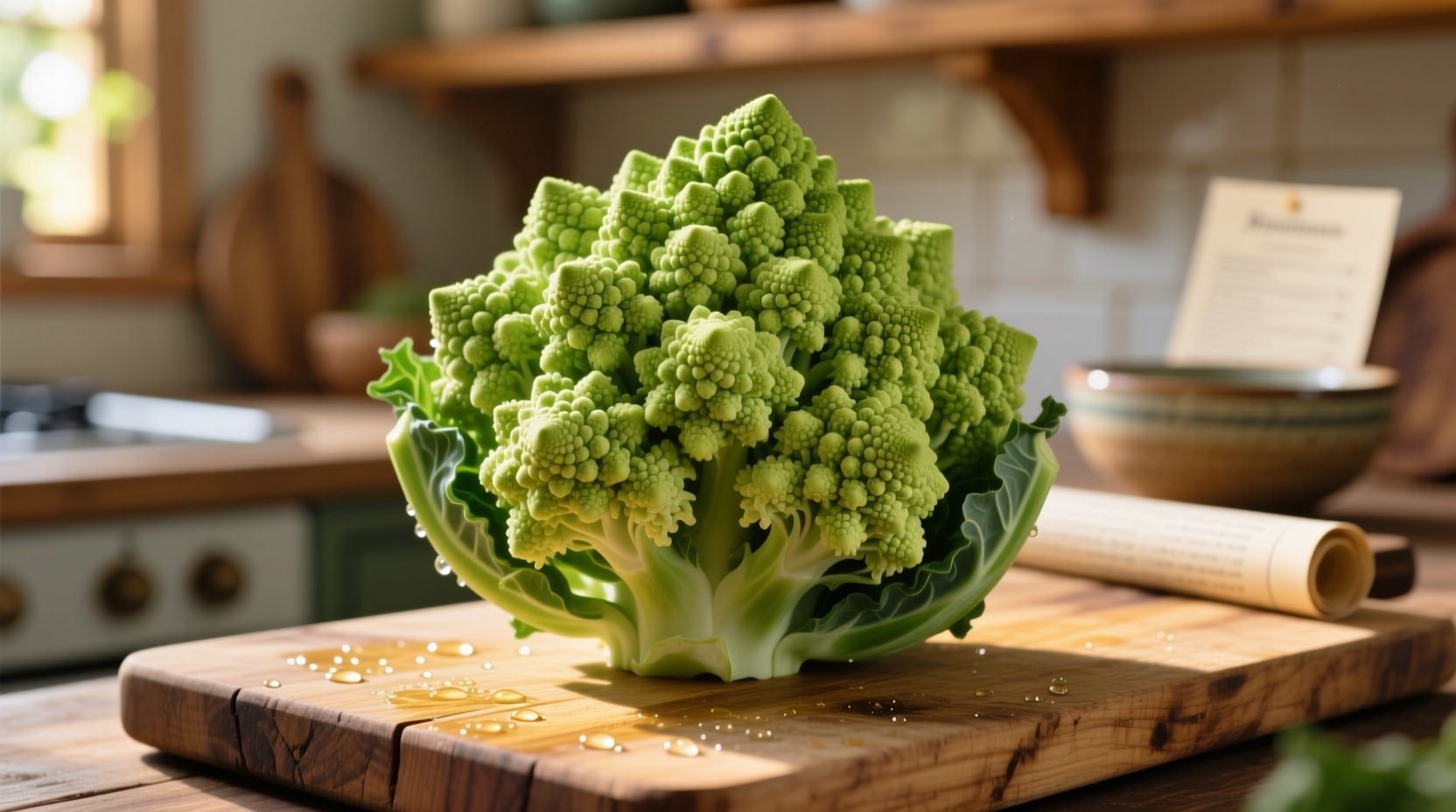 Close-up of romanesco cauliflower florets highlighting fractal pattern