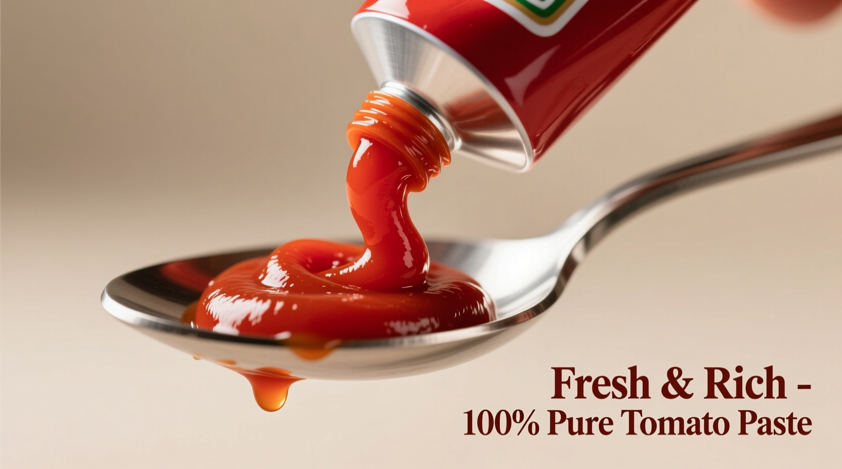 Tomato paste tube squeezed onto spoon