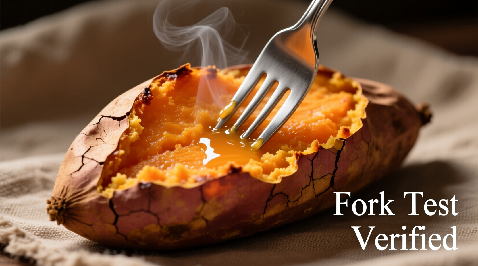 Perfectly baked sweet potato with fork test