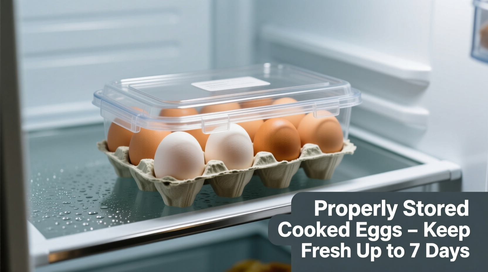 Properly stored cooked eggs in airtight container in refrigerator