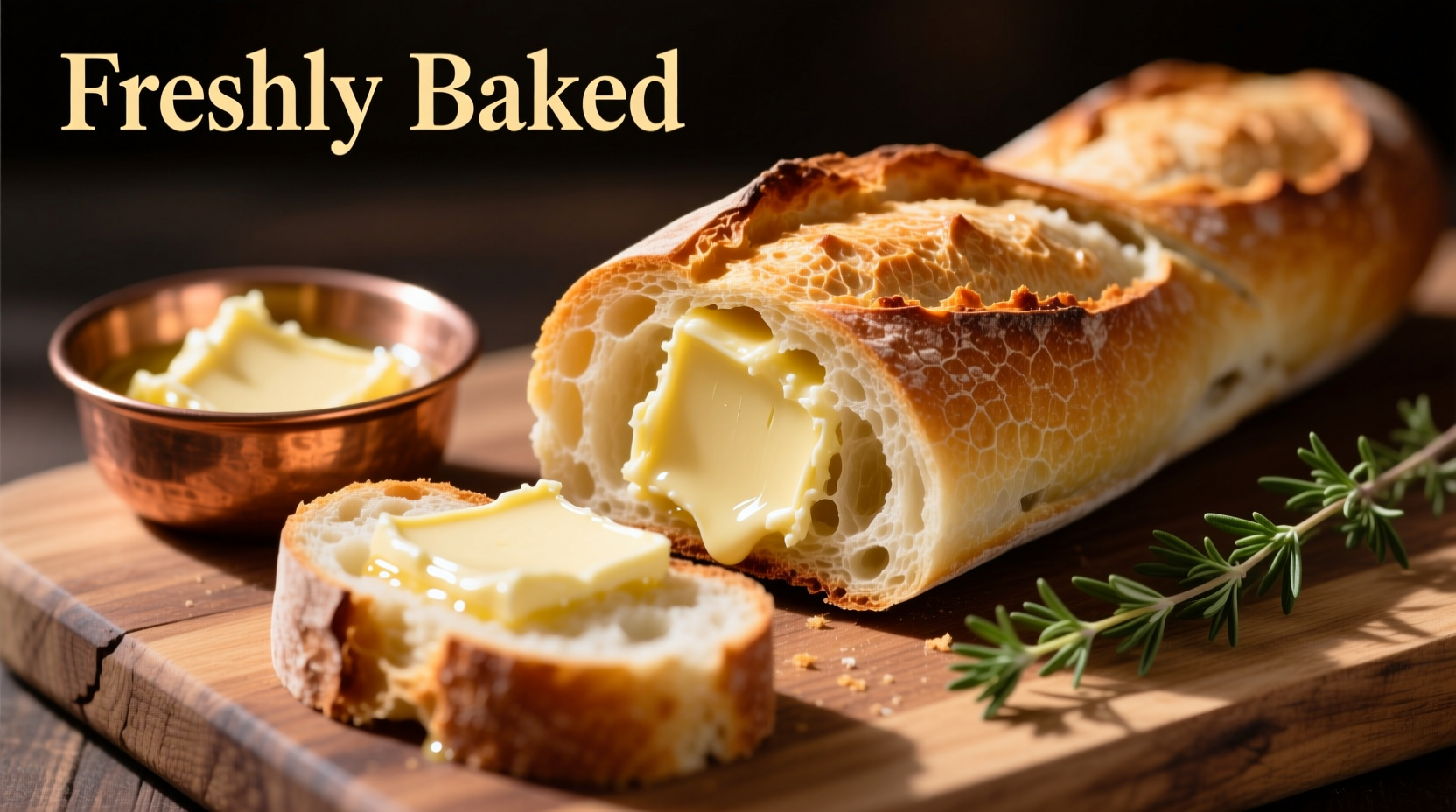 Freshly baked baguette with garlic butter