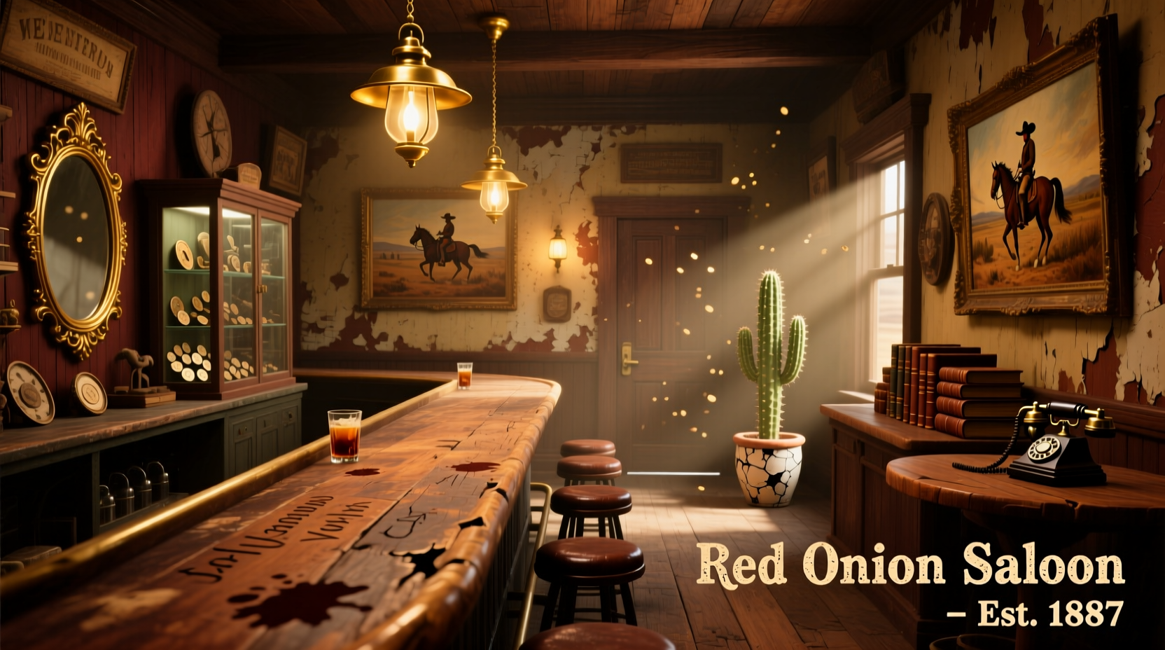 Historic Red Onion Saloon interior with wooden bar and vintage decor