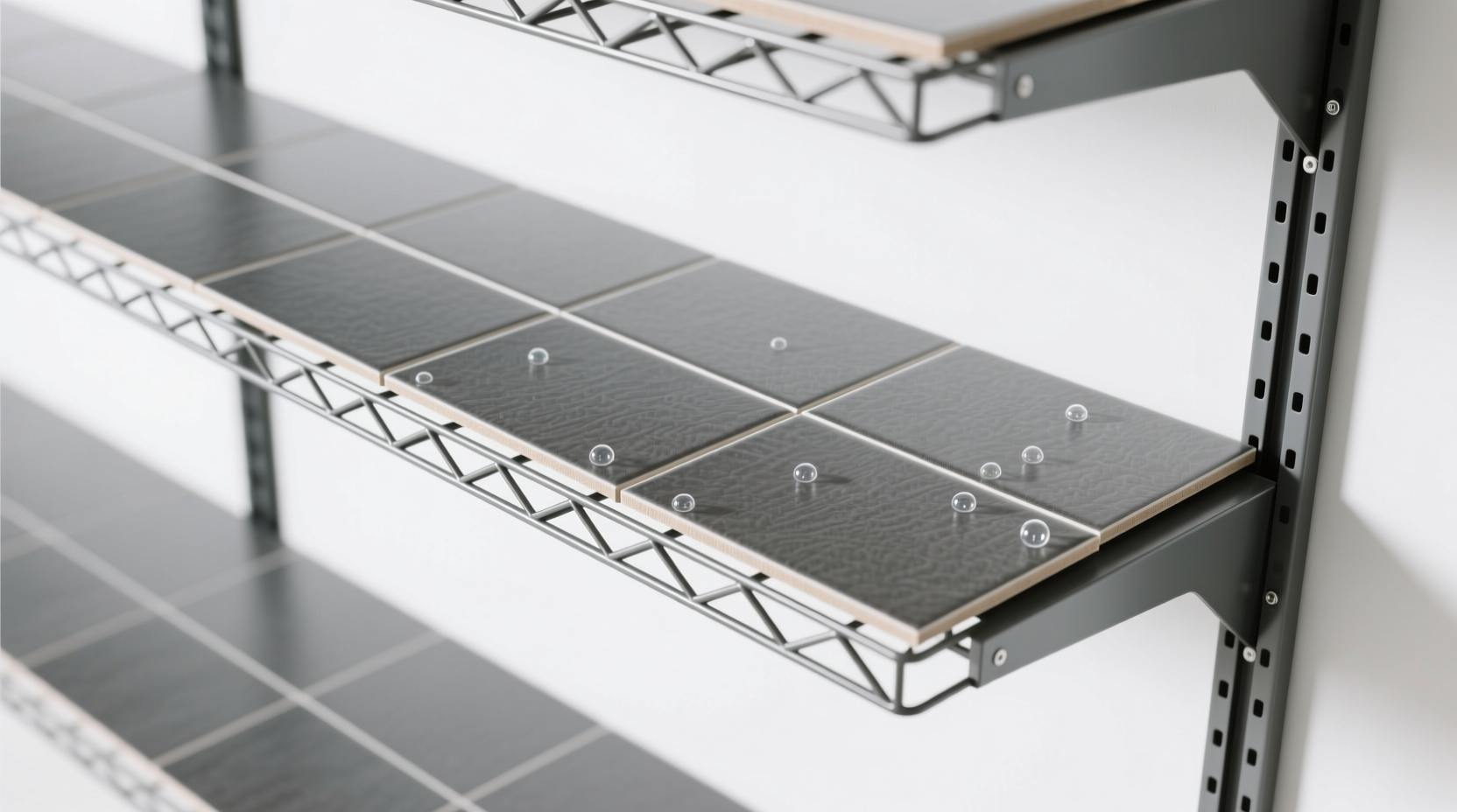 cover wire shelves with self adhesive vinyl floor tiles