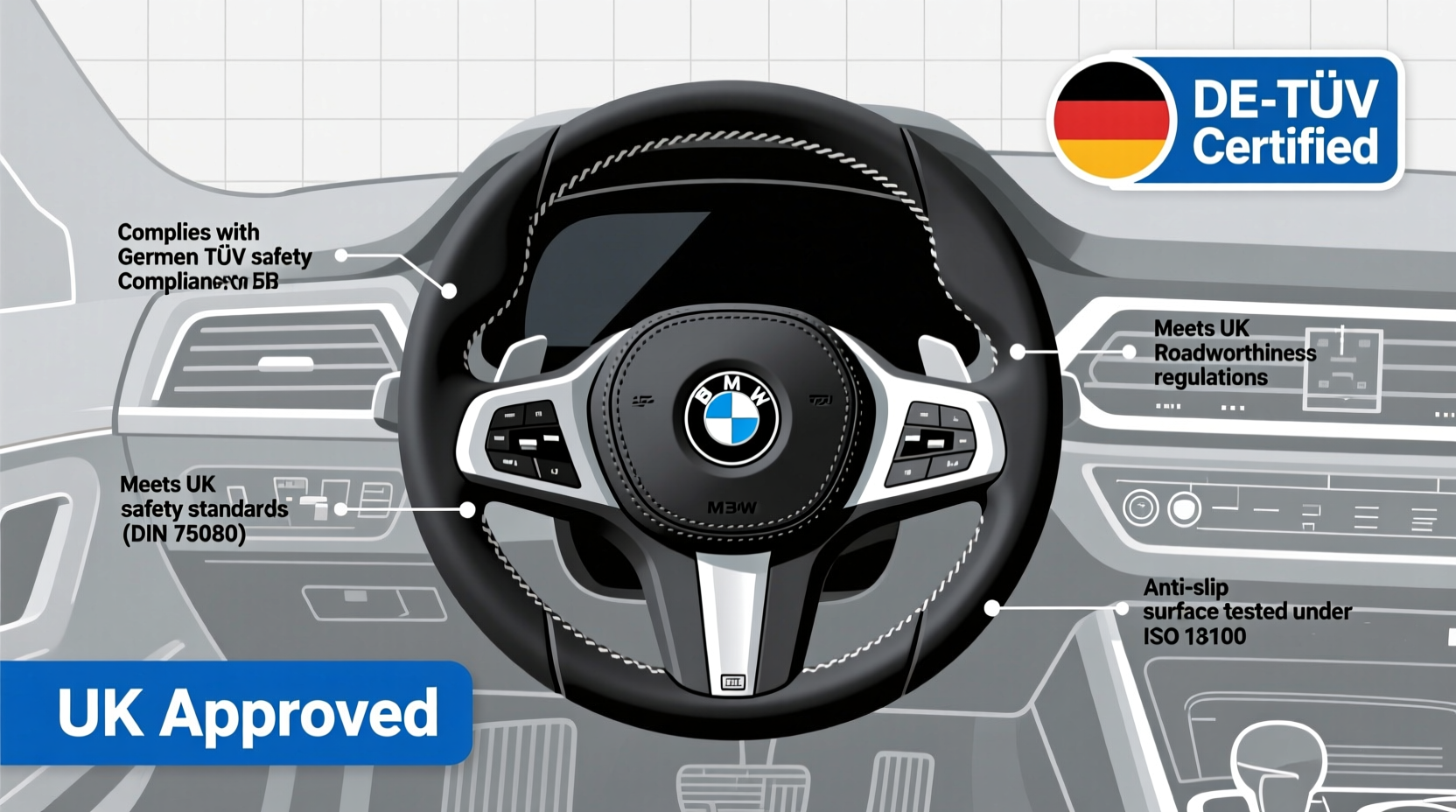m340 steering wheel uk de tuv compliance