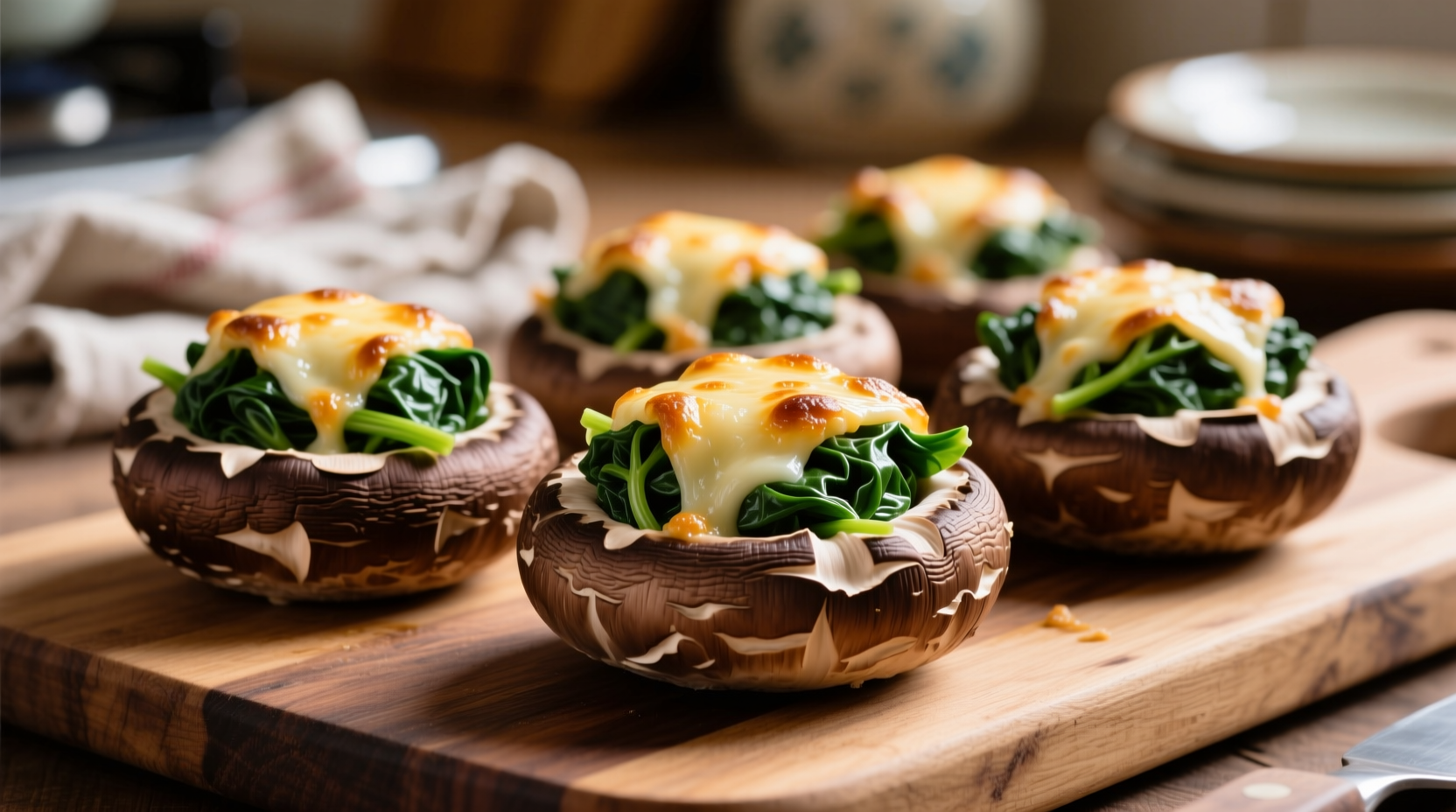 Fresh mushrooms stuffed with spinach and cheese