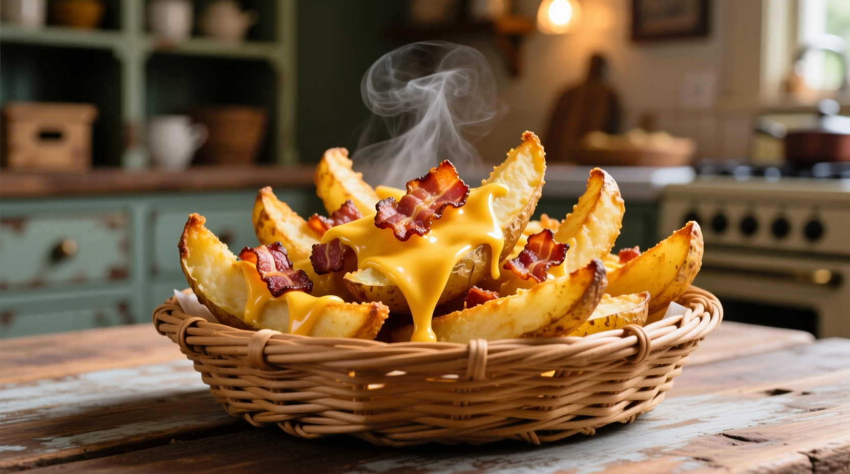 Jack in the box bacon cheddar potato wedges served in a basket