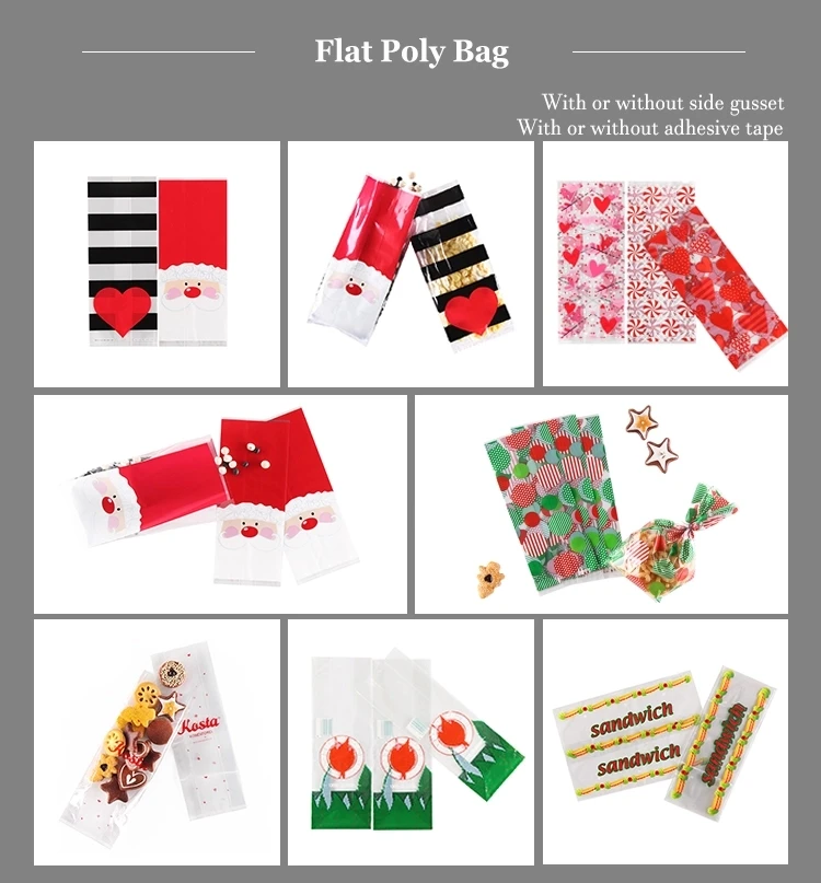 Cellophane Bag For Cookie Christmas Transparent Opp Bag With Custom Printing Opp Plastic Bag