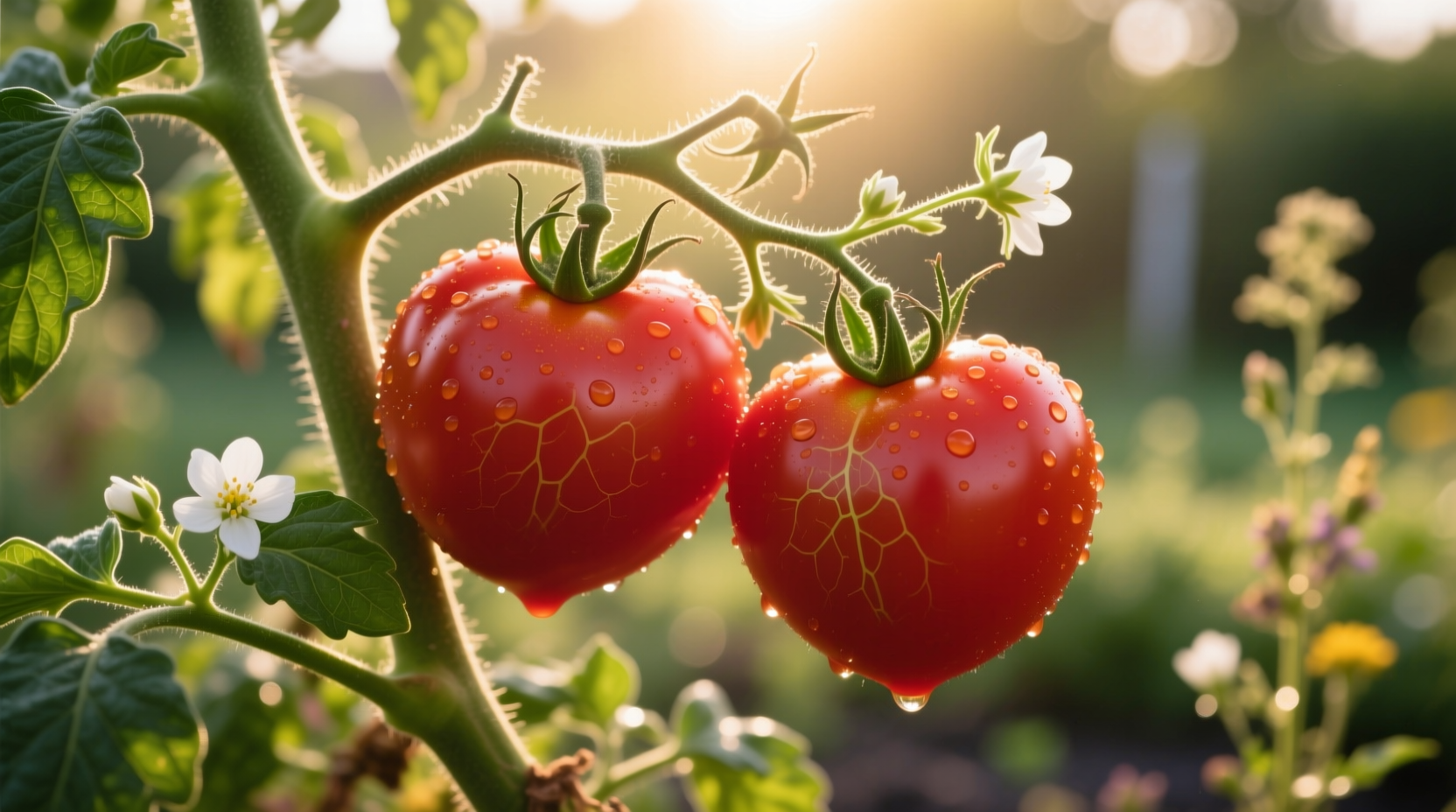 Ripe Hungarian Heart tomatoes on vine with characteristic shape