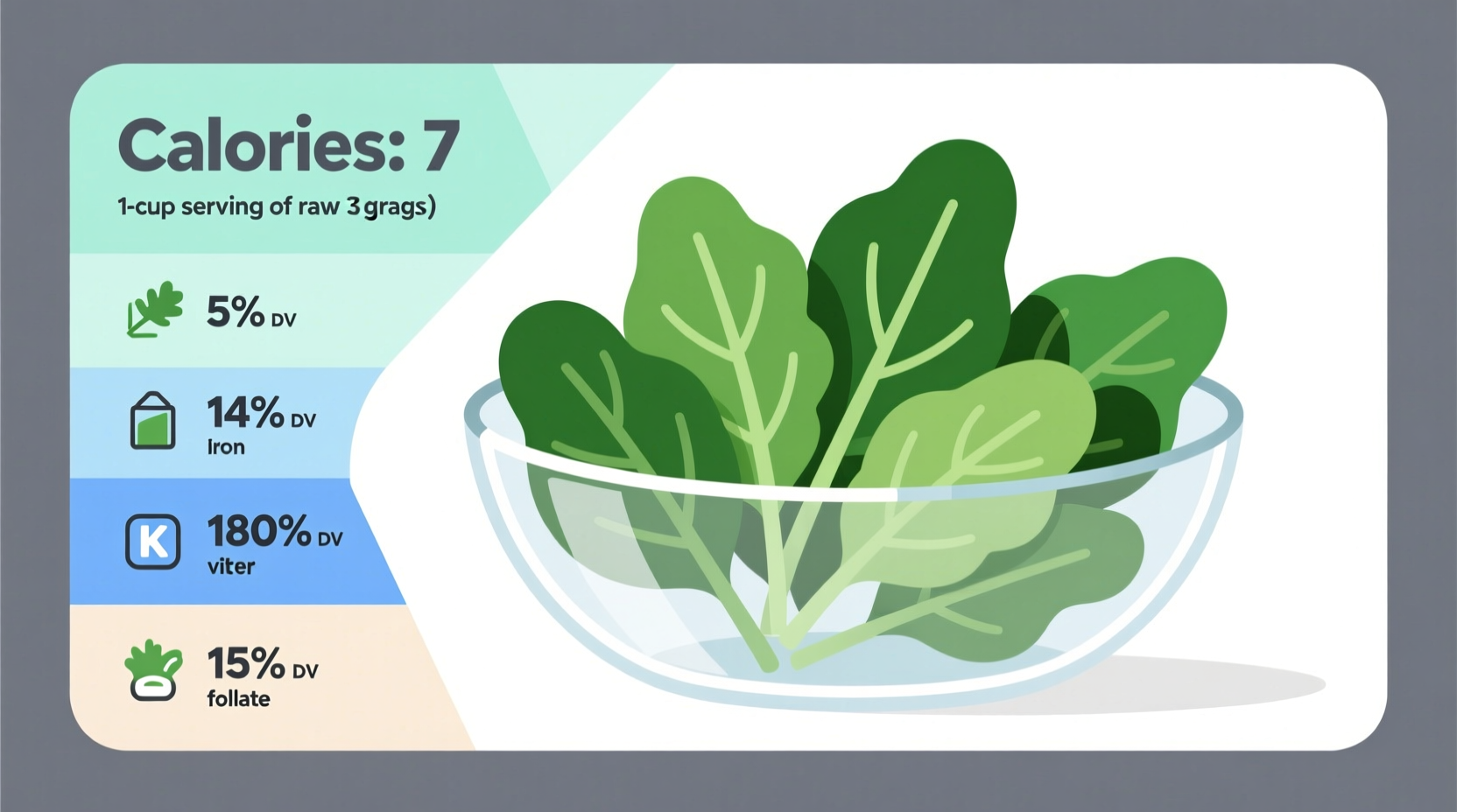 Spinach Calories: 7 per Cup Raw, 41 Cooked (Exact Values)