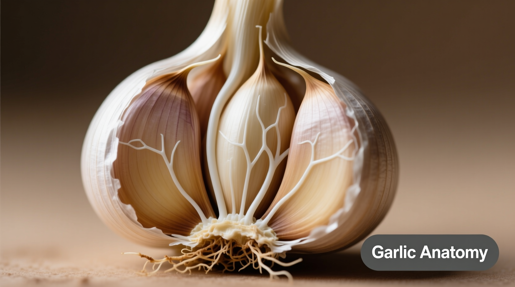 Garlic bulb with separated cloves showing anatomy
