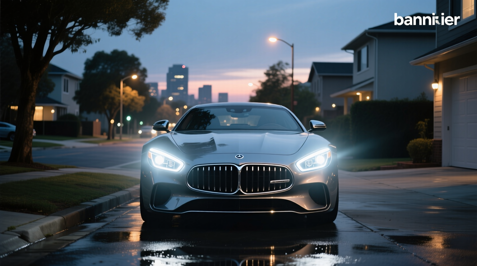 Side-by-side comparison of xenon and LED headlight beams on dark road