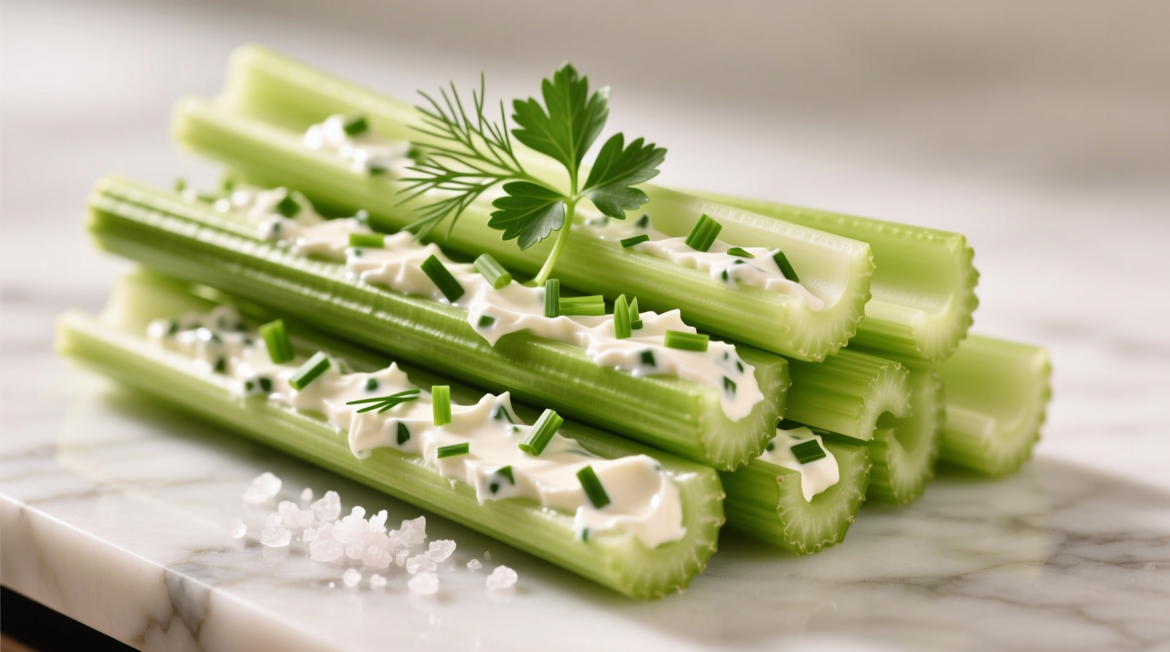 Celery sticks filled with cream cheese and herbs