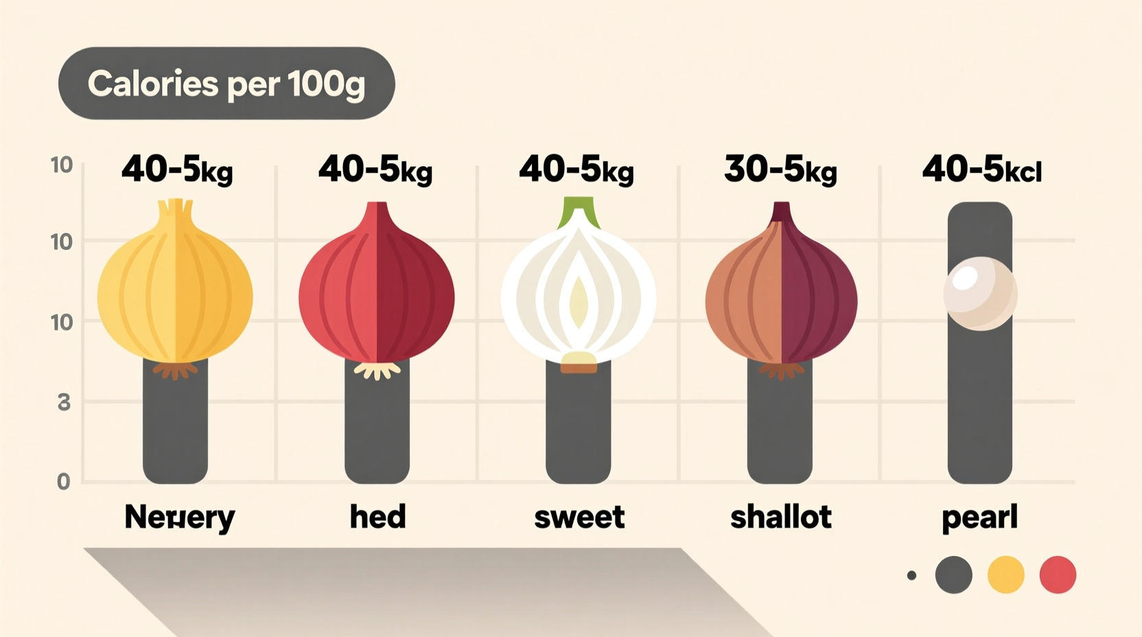 Nutrition facts chart showing calorie content of different onion varieties
