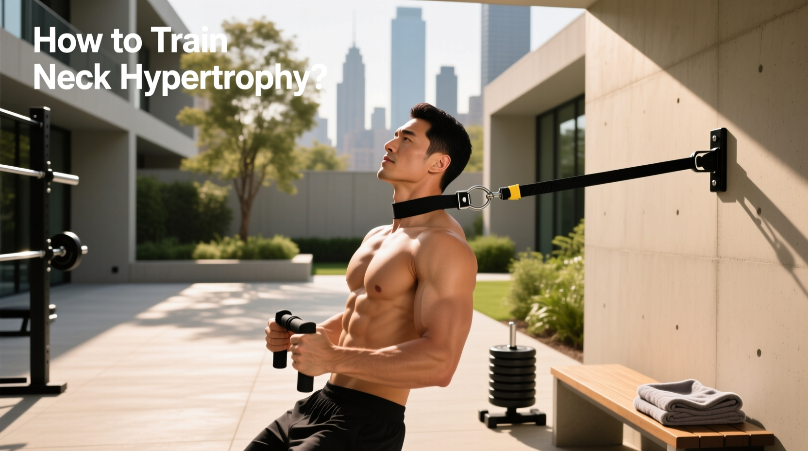 Person performing banded neck extension exercise with proper form