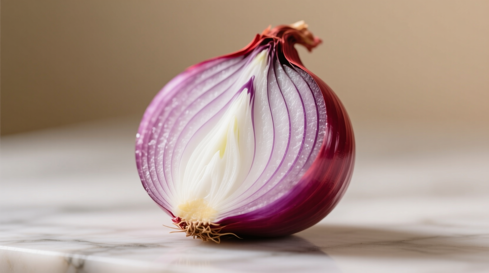 Fresh red onions with purple skin and white interior