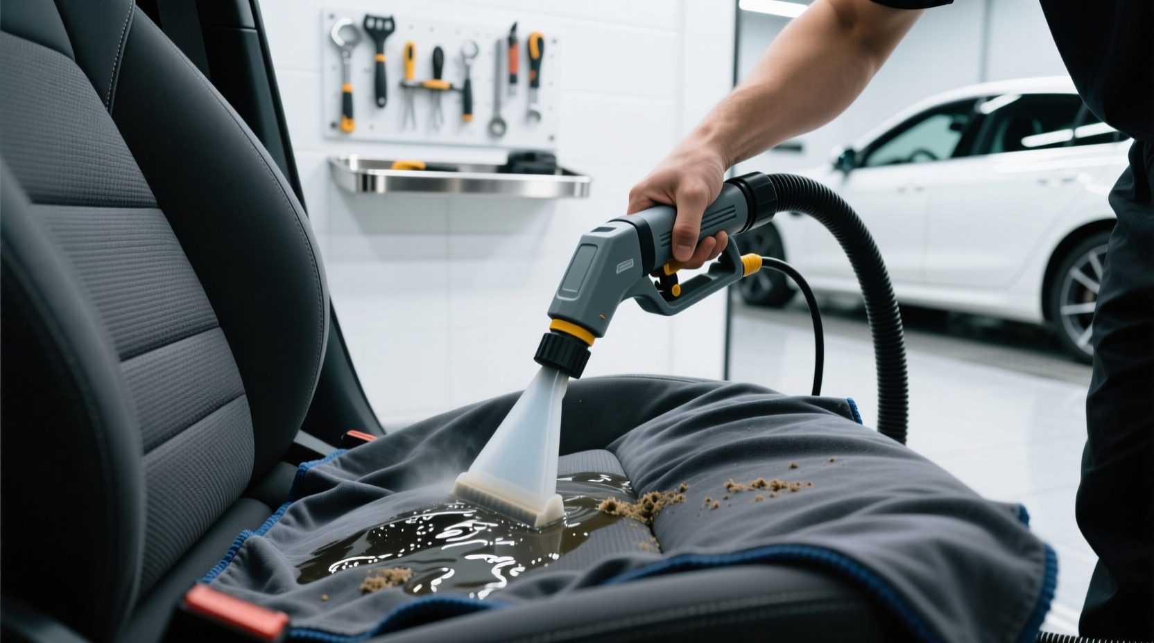 clean your cars cloth upholstery with a water extractio
