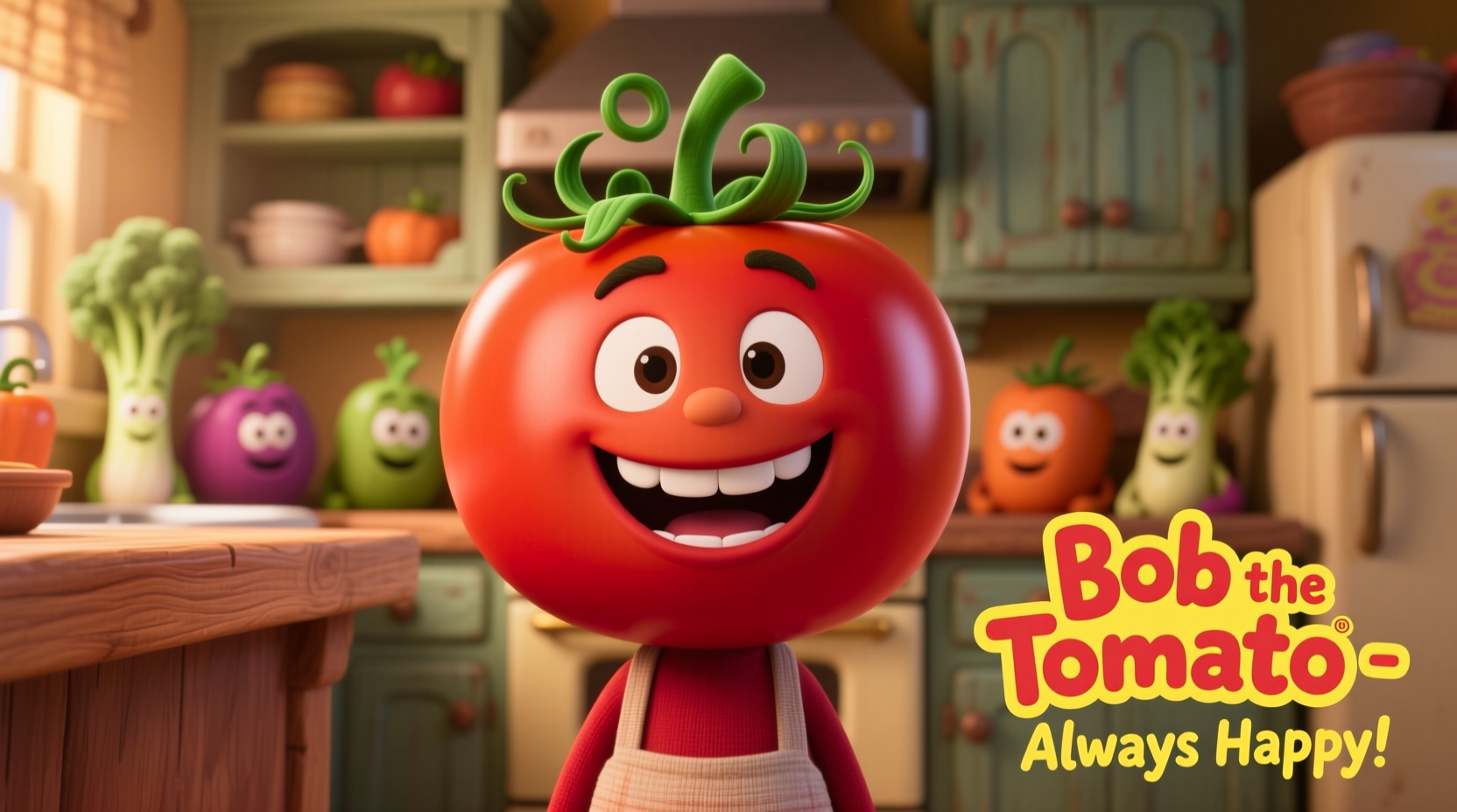 Bob the Tomato character from VeggieTales smiling