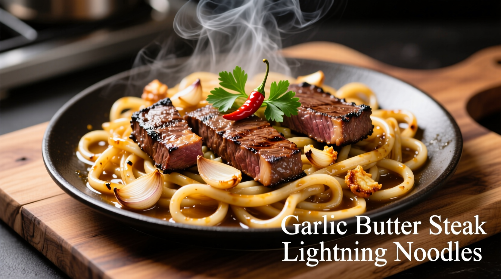 garlic butter steak lightning noodles