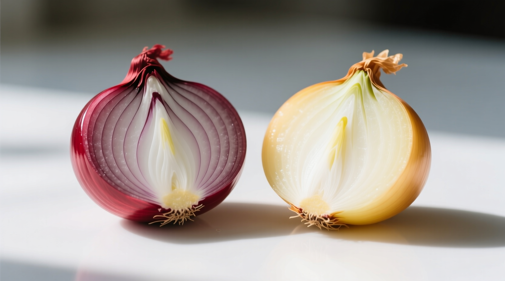 Red onion and yellow onion side by side comparison