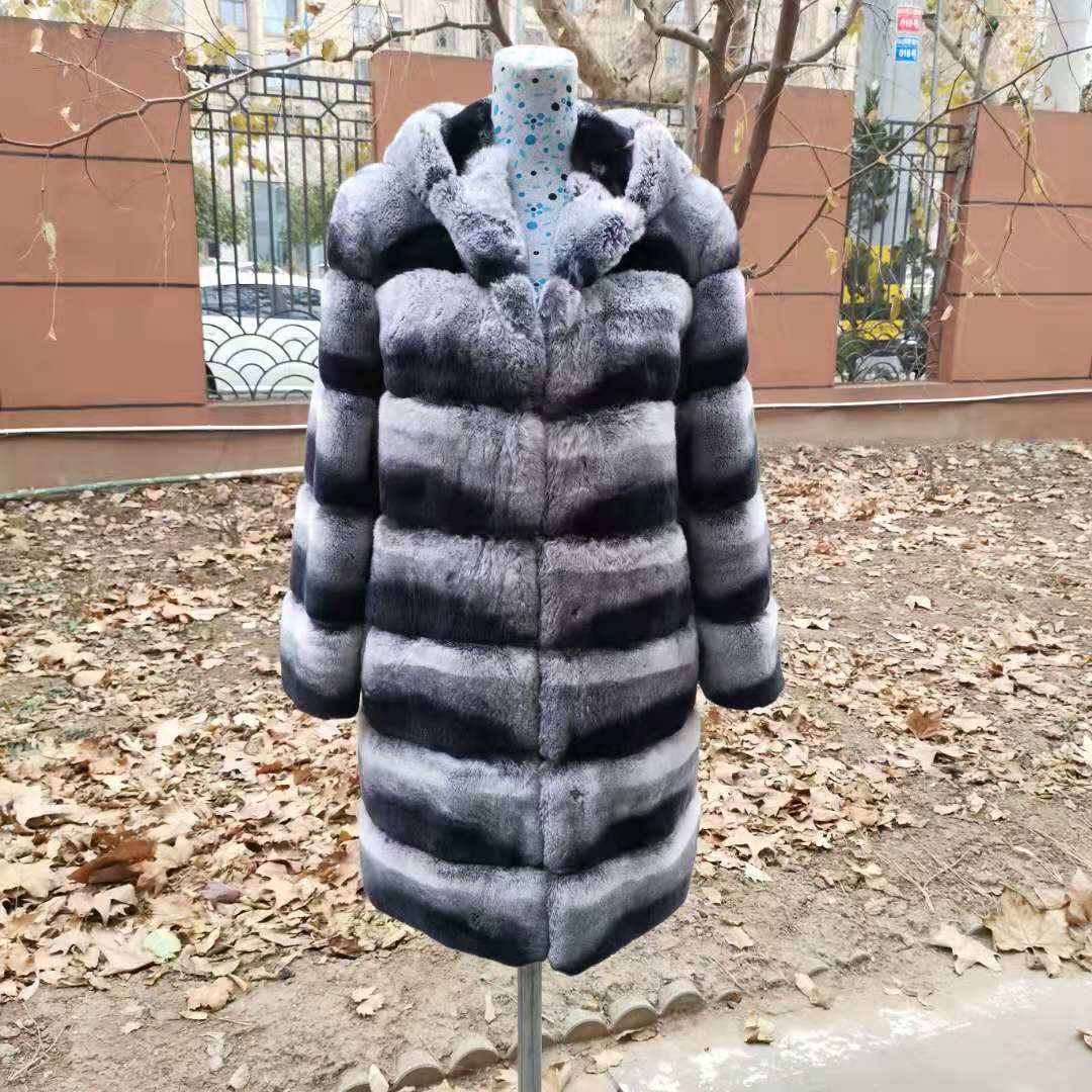 New Winter Clothes Ladies Real Fur Oversize Jacket Overcoat Dyed Real Natural Chinchilla Rabbit Fur Coat