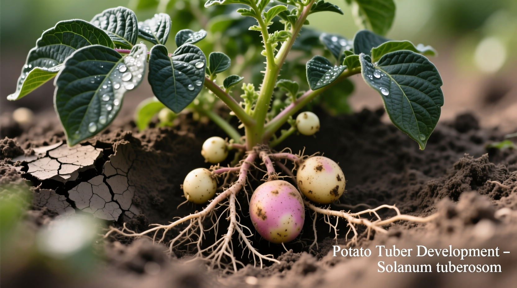 Potato plant showing tuber development underground