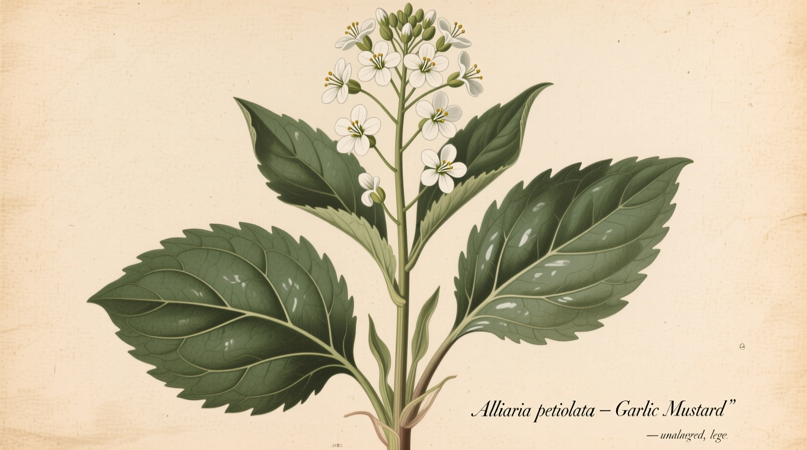 Garlic mustard weed plant showing leaves and flowers