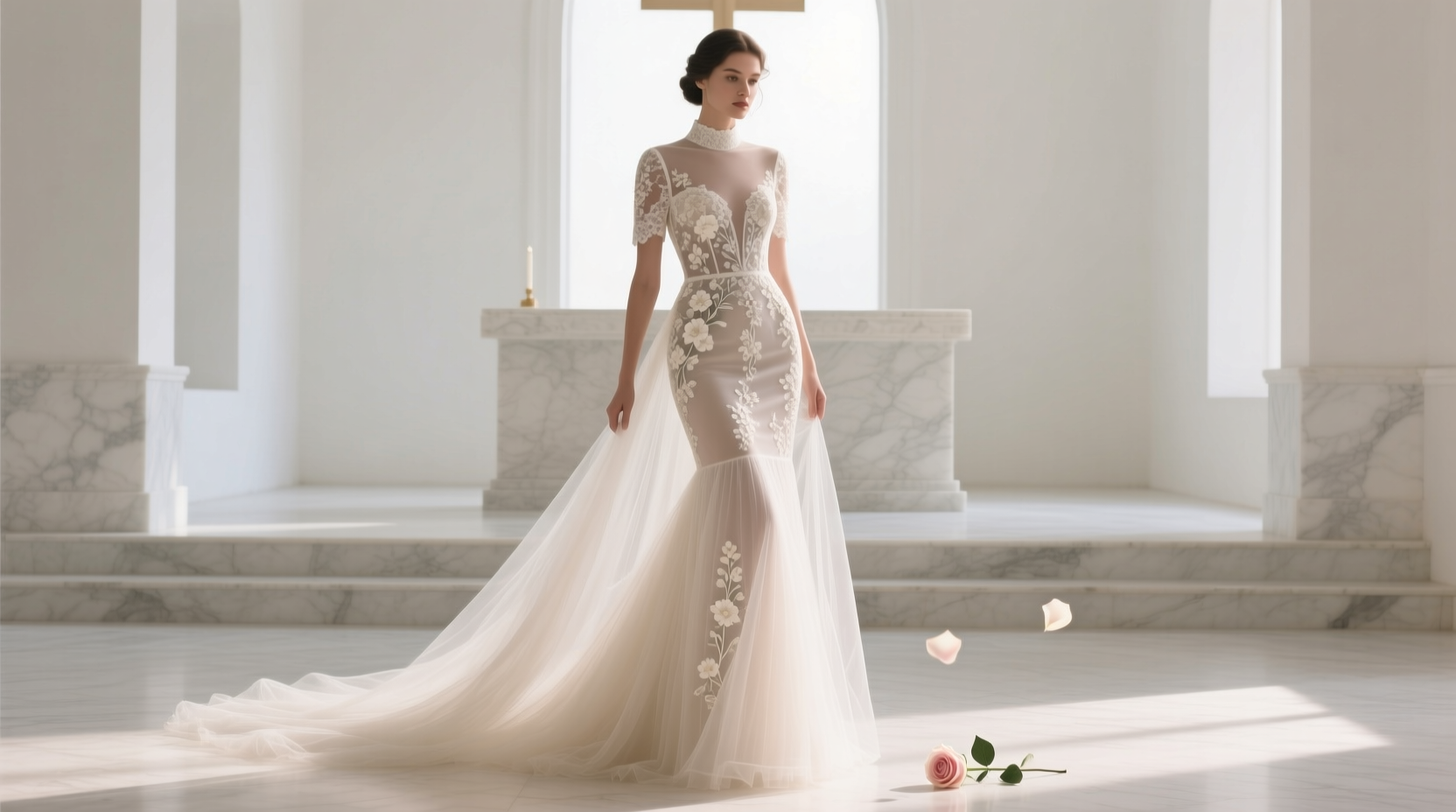 a line tulle wedding gown