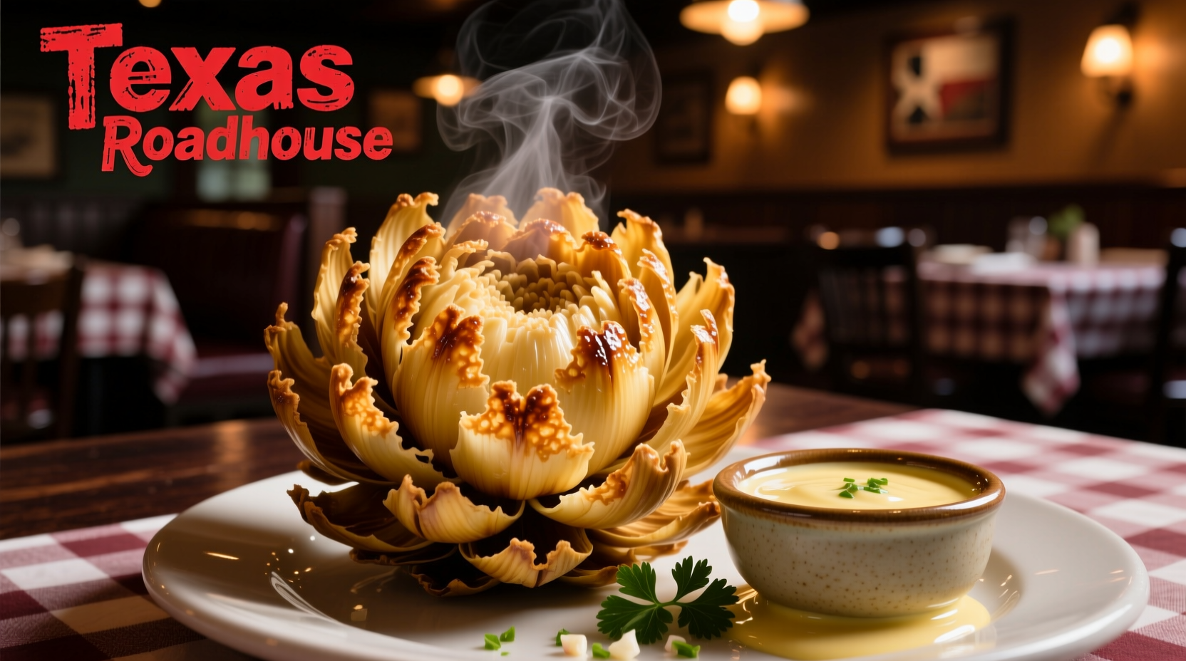 Texas Roadhouse blooming onion served with dipping sauce