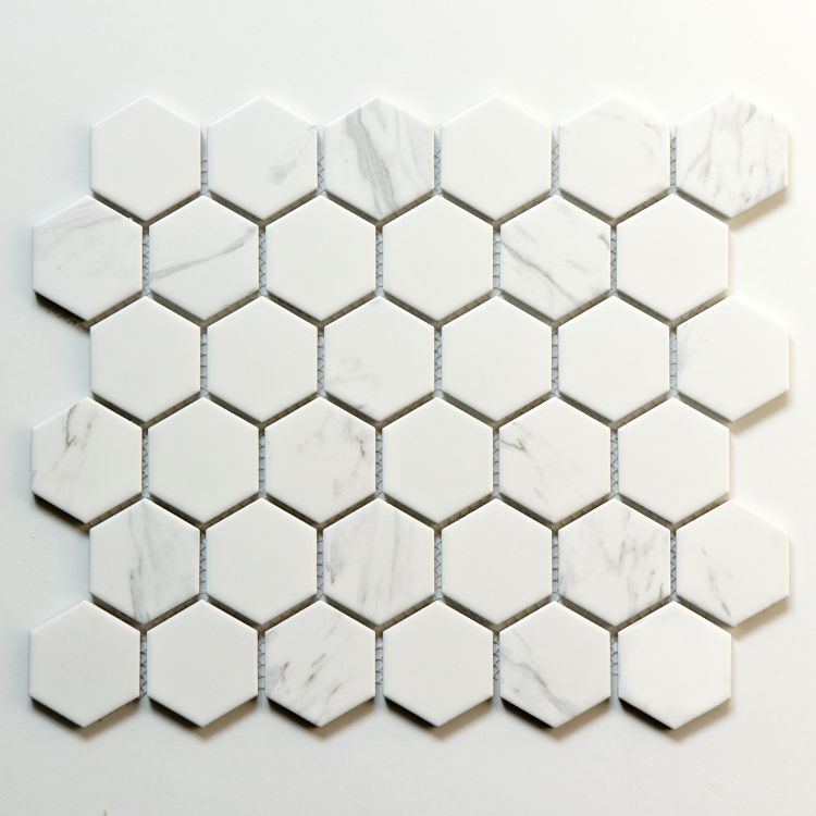 Pearl White Hexagon Ceramic Mosaic Art Tile Ceramic For Bathroom Ceramic Tile Mosaic