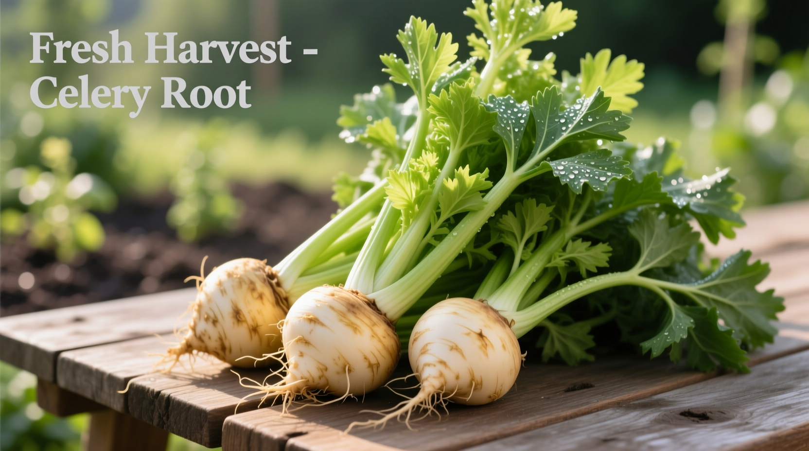 Fresh celery root bulbs with leafy tops