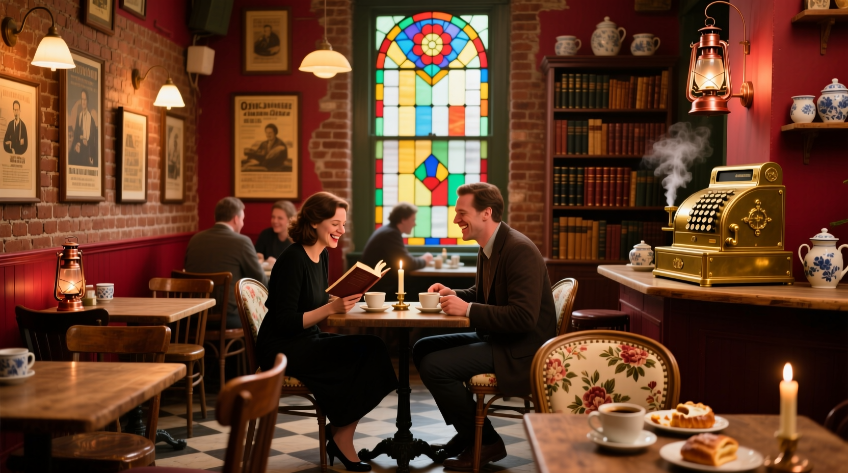 Red Onion Cafe interior with vintage decor and patrons dining