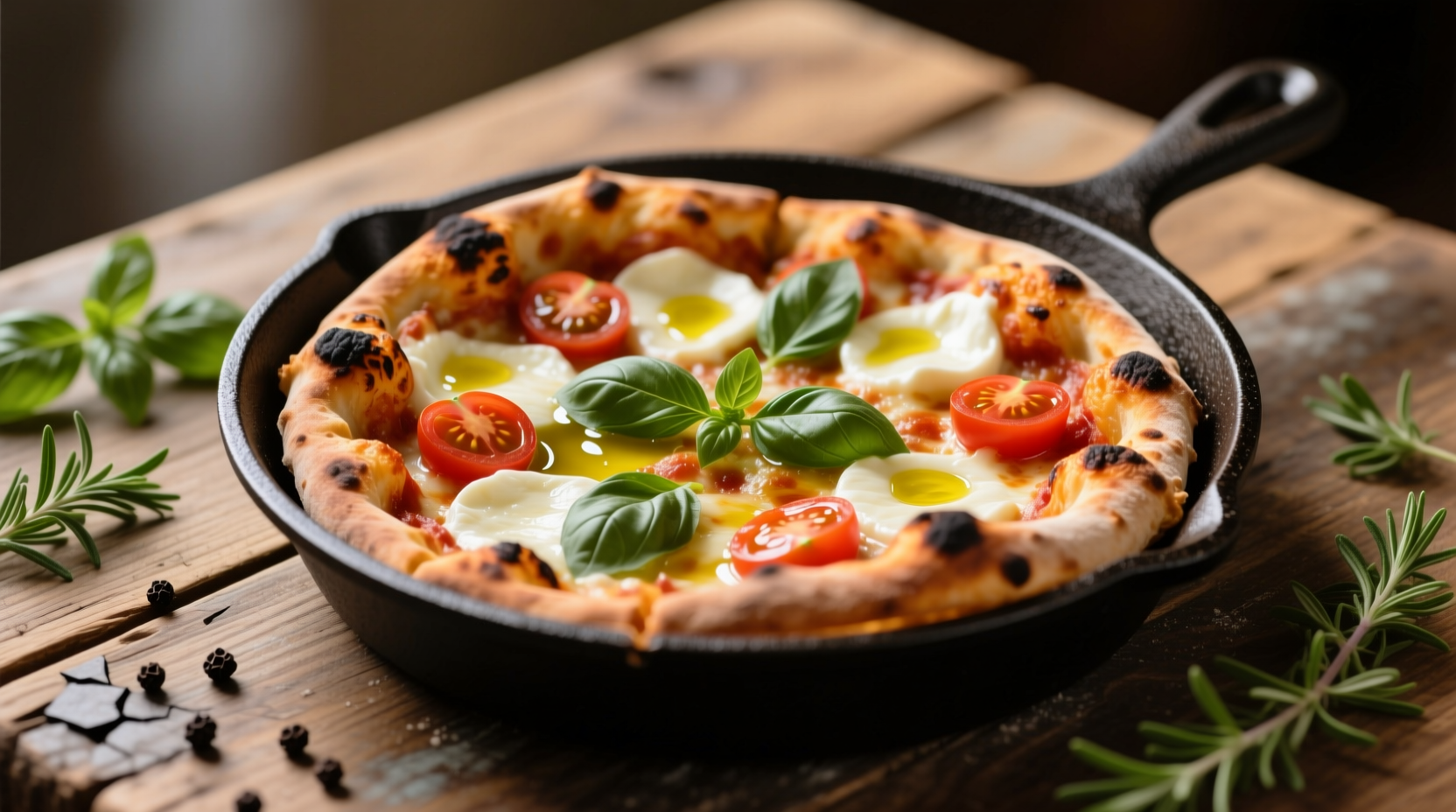 cast iron caprese pizza