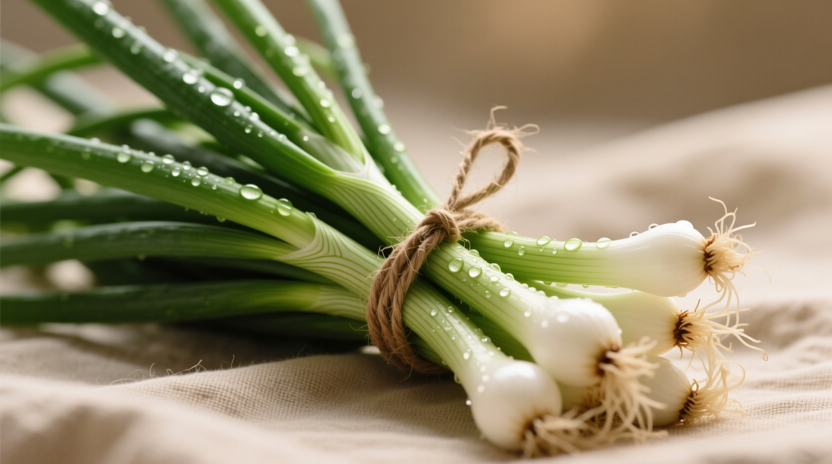 Fresh bunching onions with green stalks and white bases