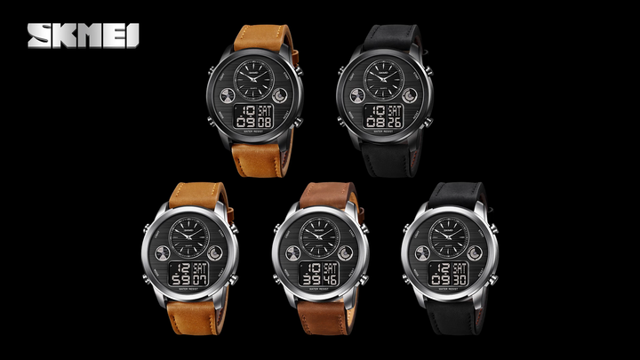 Skmei 1653 Leather Watch - Luxury Analog-Digital Men's Timepiece