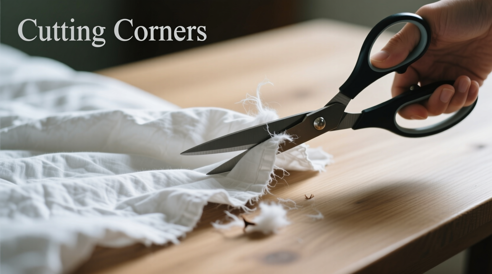 Cutting corners from cotton bedsheet for hammock