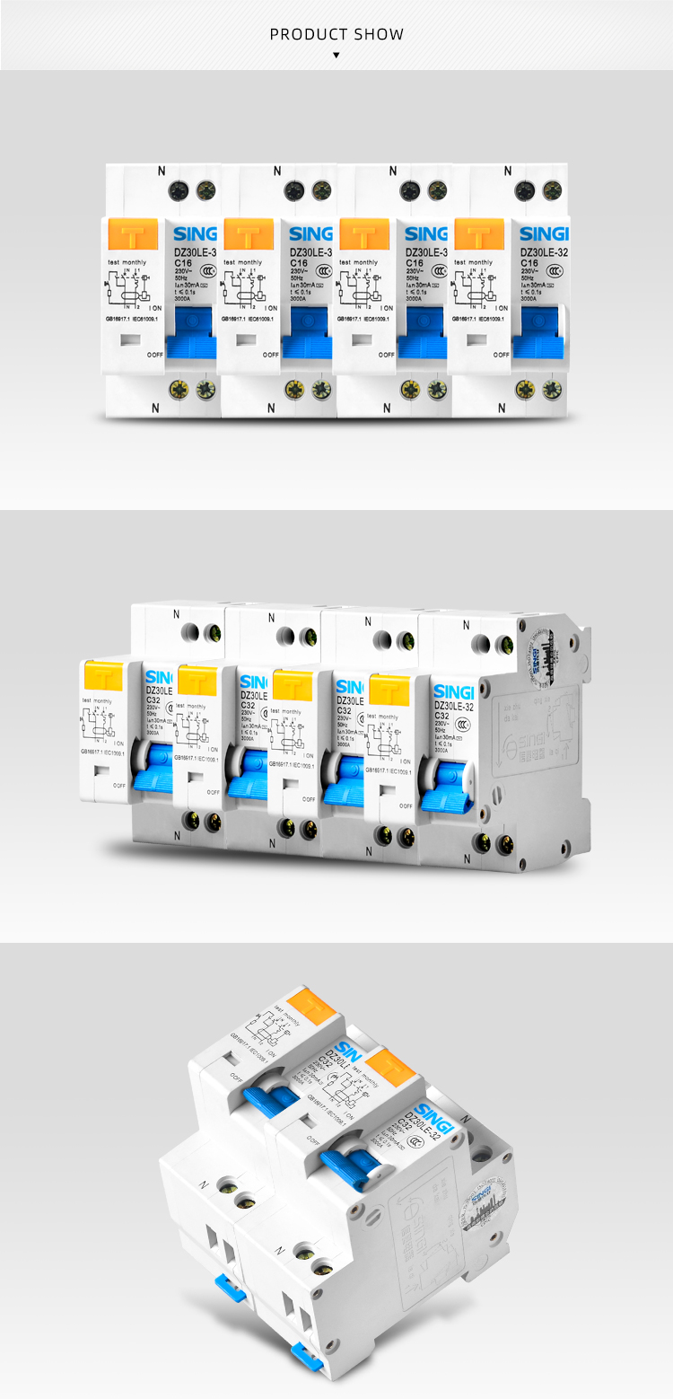 Singi DZ30LE-32 1P+N C type MCB 6kA 6-32A elce price Miniature circuit breakers 1p rcbo 30ma