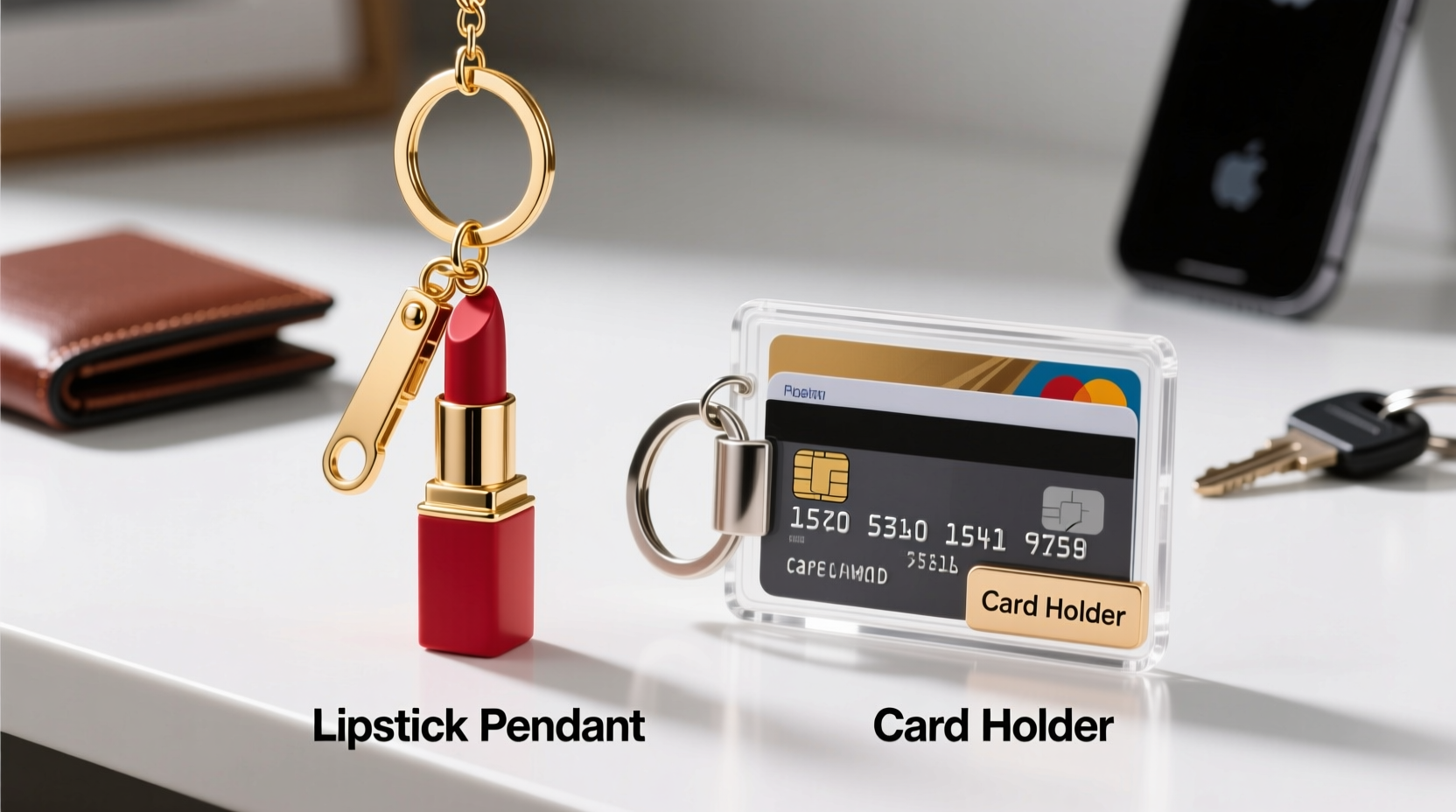 lipstick pendant keychain vs card holder keychain which is actually more useful