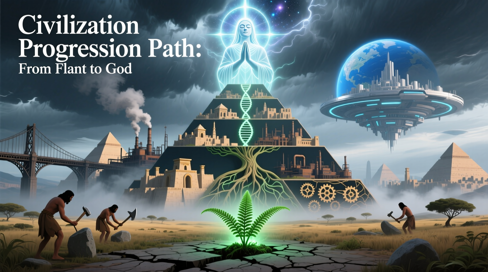 Civilization progression path from Plant to God in Infinite Craft