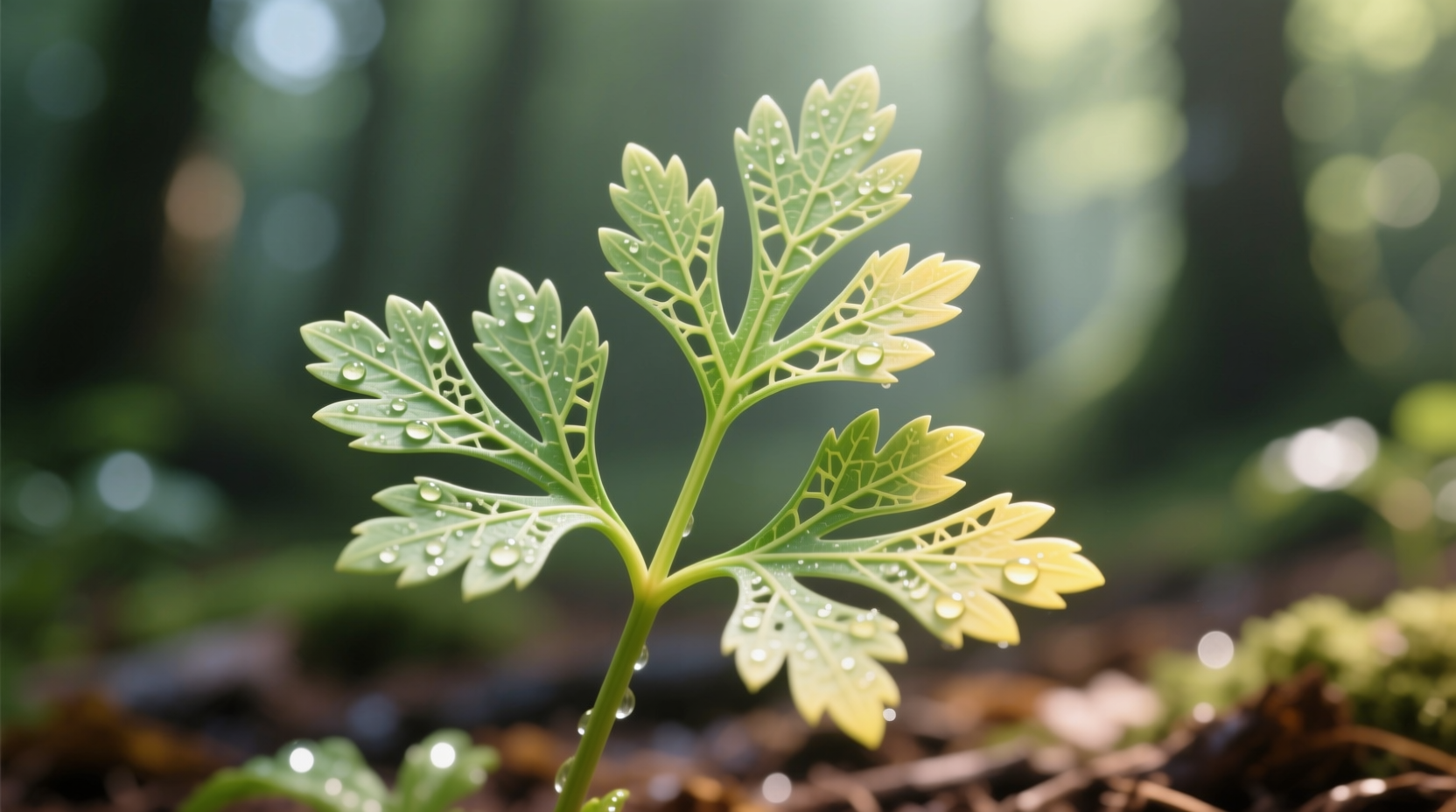 Close-up of wild parsley leaves showing triangular leaf structure