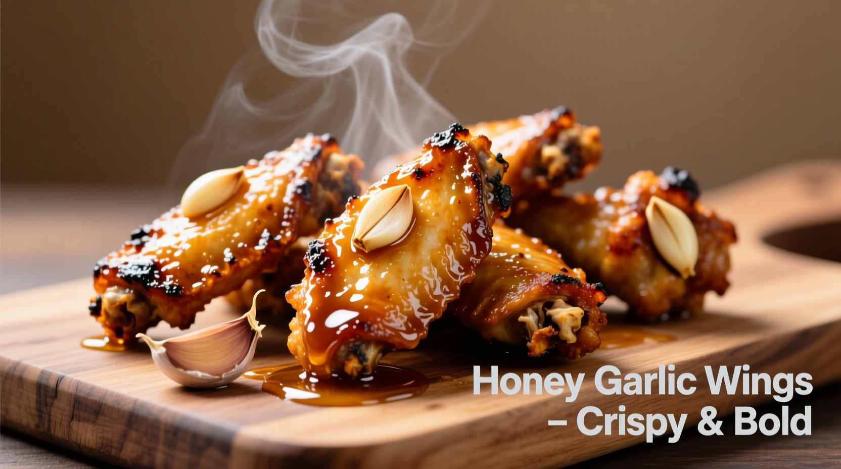 Crispy honey garlic wings with visible garlic pieces