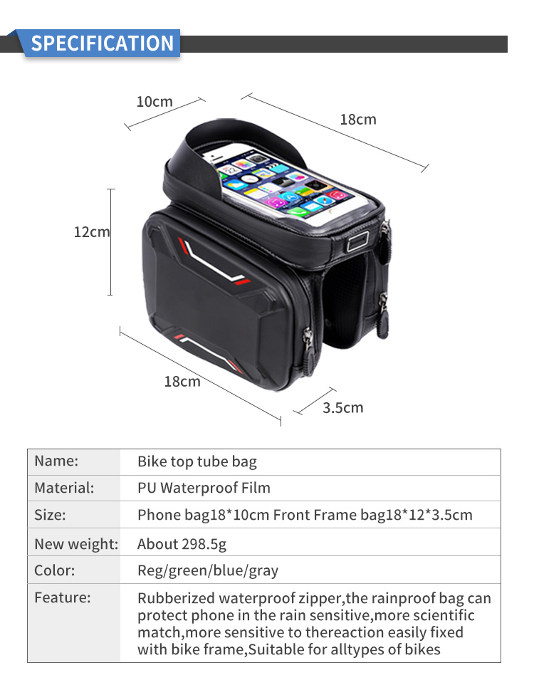 Big Capacity Waterproof Bike Top Bag, Saddle Bag with Phone Pocket