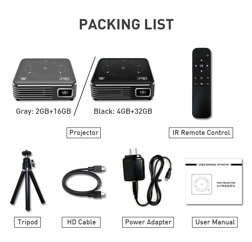 Real 3D Projector Android DLP Projector Portable Mini Pocket Proyector 4K