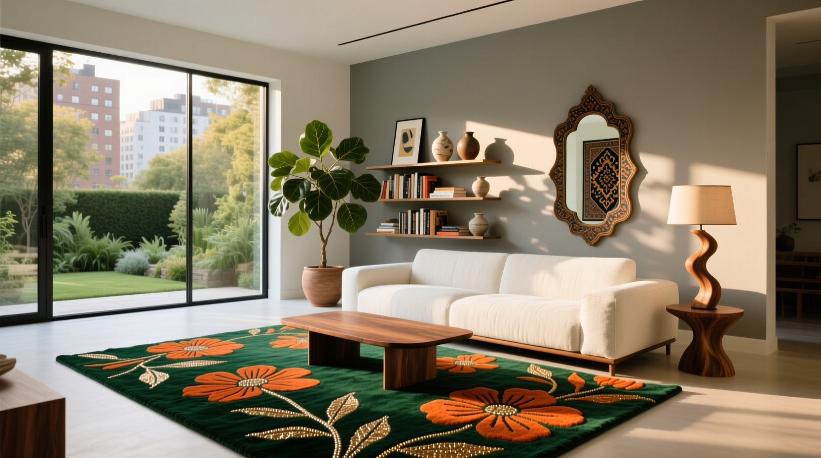 creative ways to style a modern living room using a flower rug for lasting impact