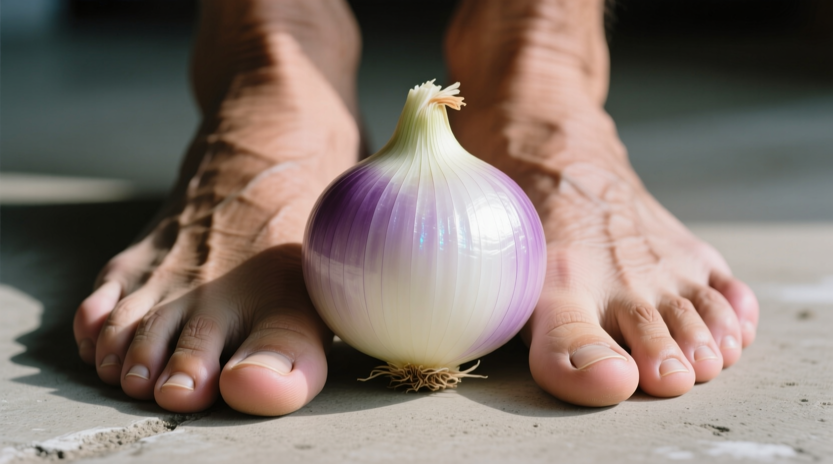 raw onion on feet