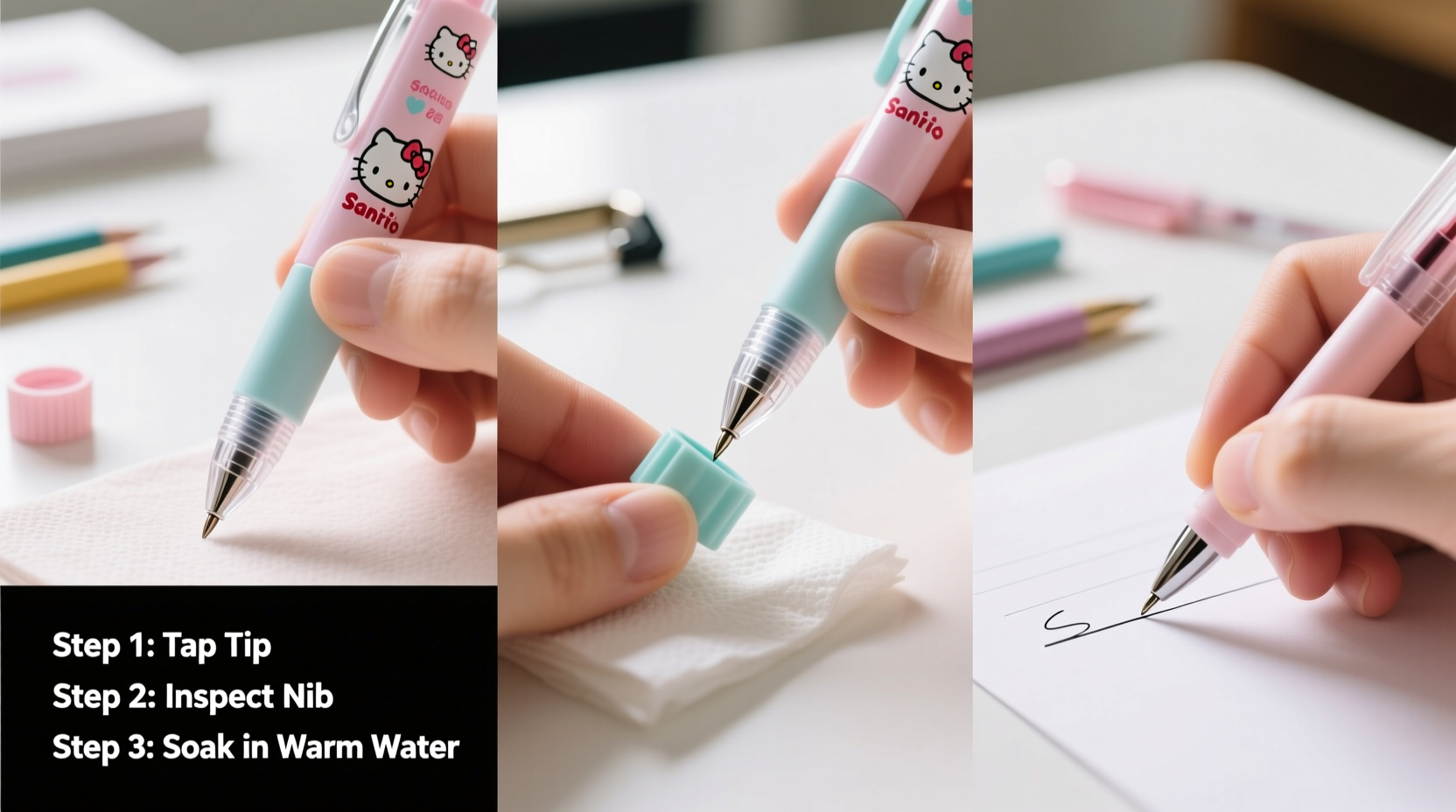 step by step guide to fixing a sanrio gel pen that wont write for smooth consistent ink flow